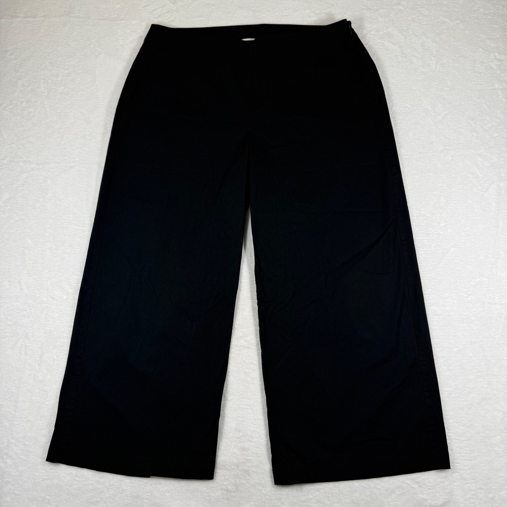 Eileen Fisher‎ Black Wide Leg Cropped Pants Side Zip Stretch Cotton Size Medium